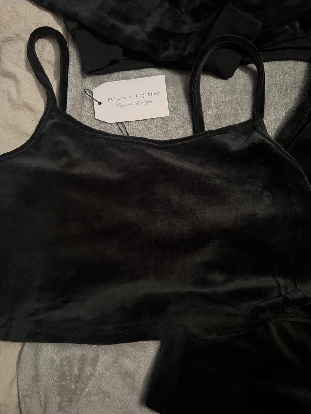 Women’s Black Velour Hoodie, Tank & Jogger Set - Picture 3 of 6